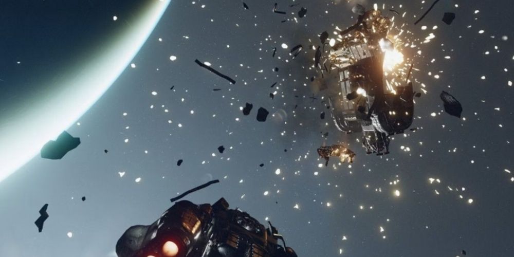 Starfield, Picture Of A Ballistic Weapon Ripping Through An Enemy Ship