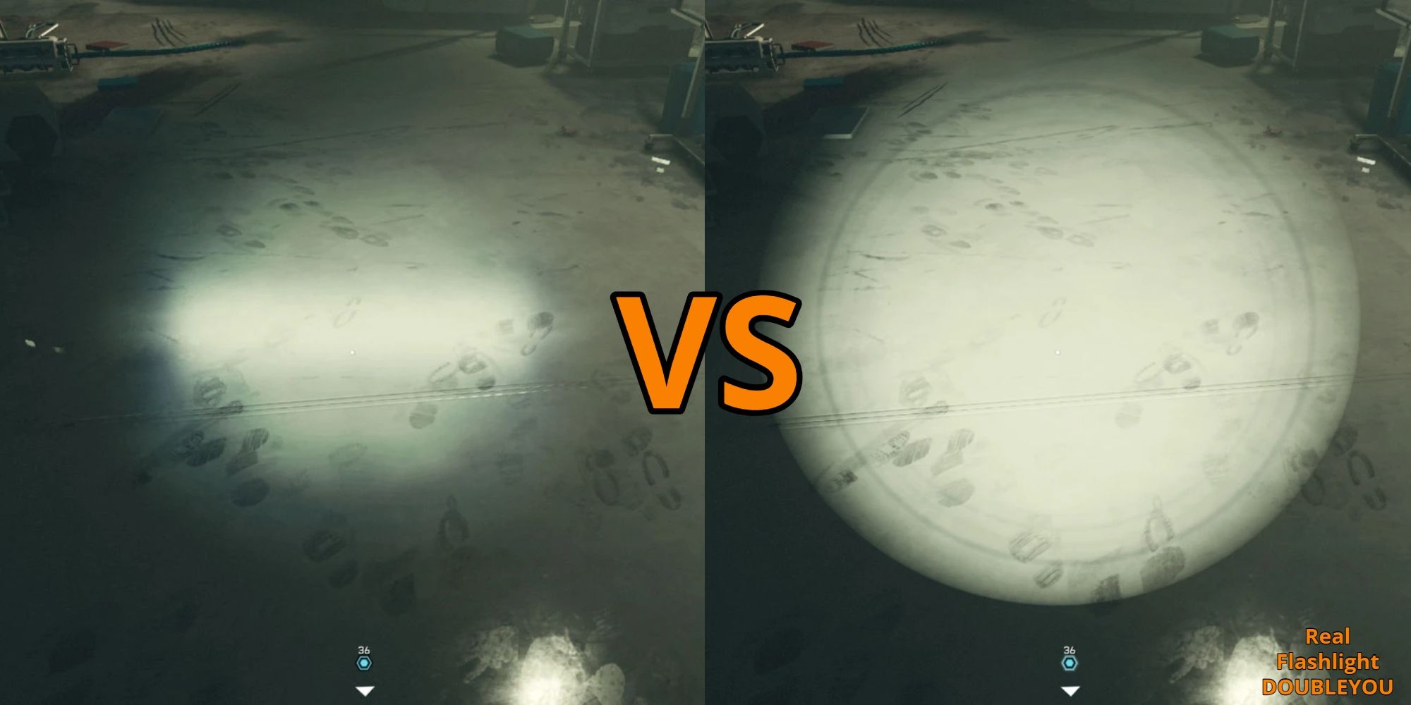 Starfield Real Flashlight mod before and after by doubleyou