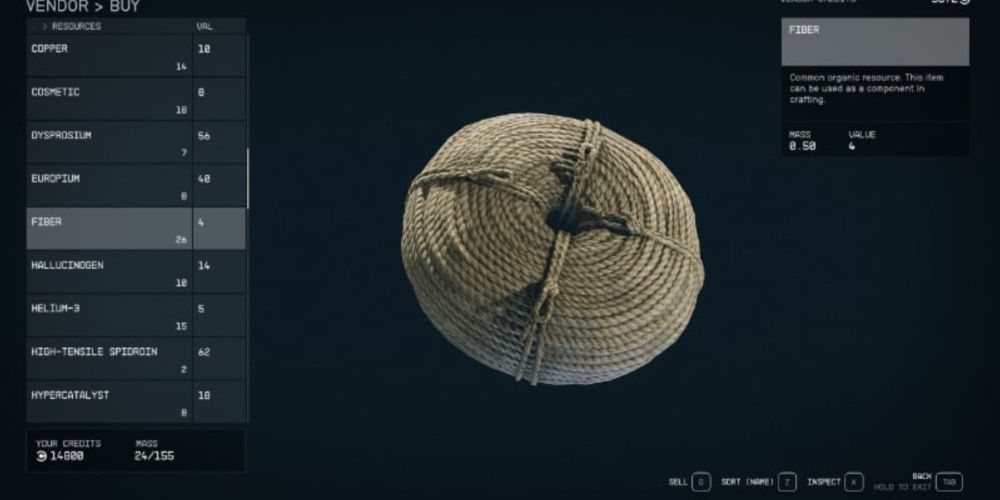 Starfield, Screenshot Of Fiber On The Vendor Screen
