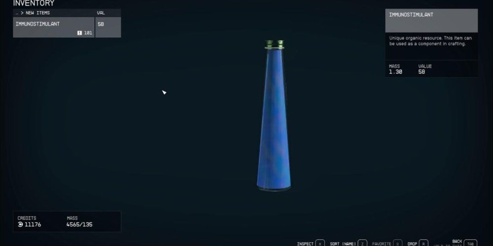 Starfield, Screenshot Of Immunostimulant On The Inventory Screen