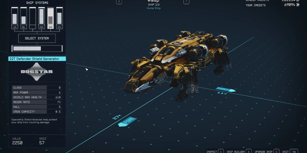 Starfield, Screenshot Of The 28T Defender Shield Generator On The Ship Overwiew Screen