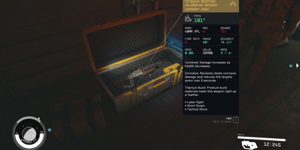 Starfield, Screenshot Of The Bridger Heavy Weapon In A Weapon Chest