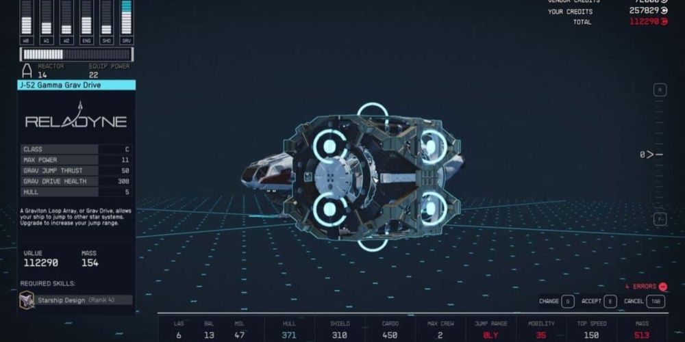 Starfield, Screenshot Of The J-52 Gamma Drive On The Inventory Screen