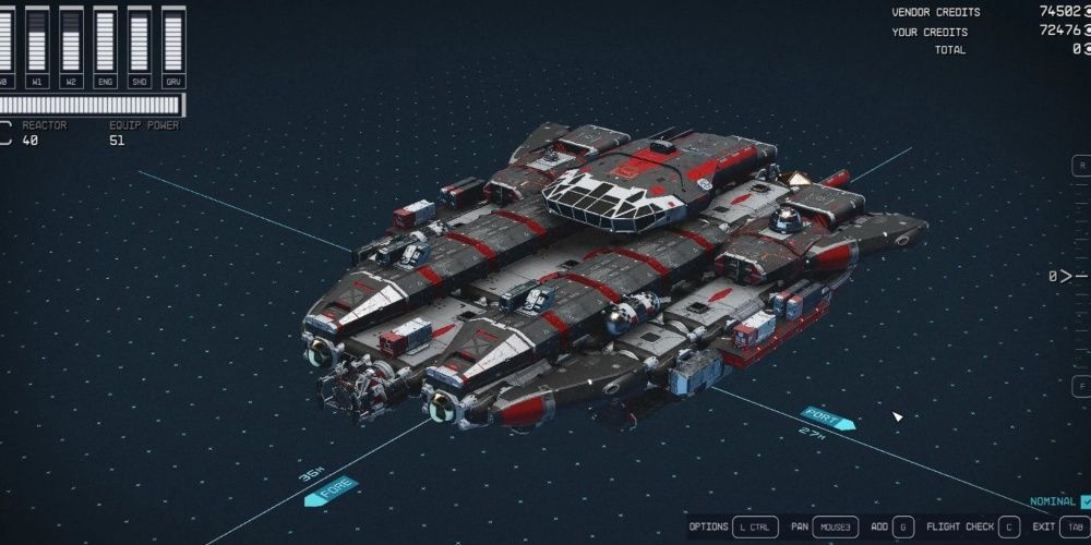 Starfield, Screenshot Of The Odin 3050-C Shield Generator On The Ship Overview Screen