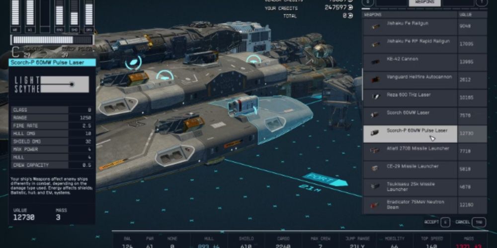 Starfield, Screenshot Of The Scorch-P 60MW Pulse Laser On The Vendor List