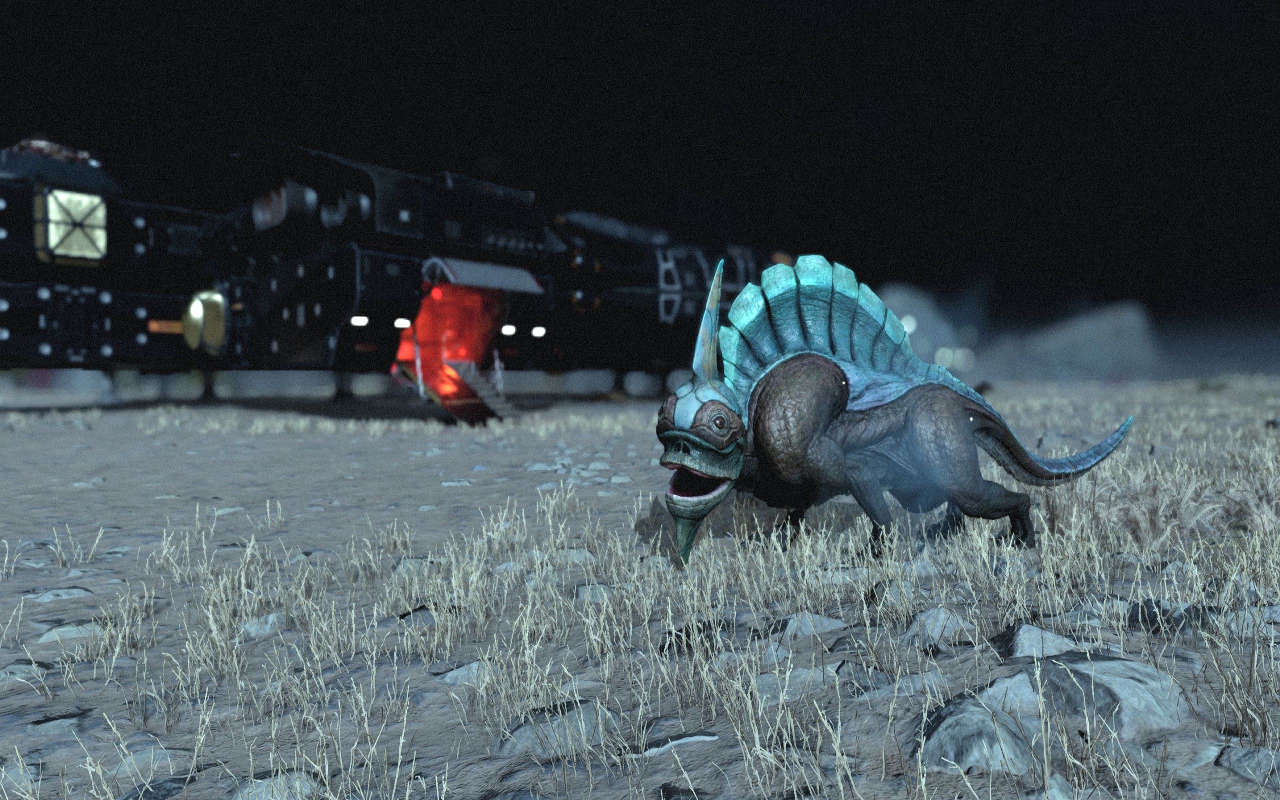 A threatened Cutterhead Herbivore in front of a ship