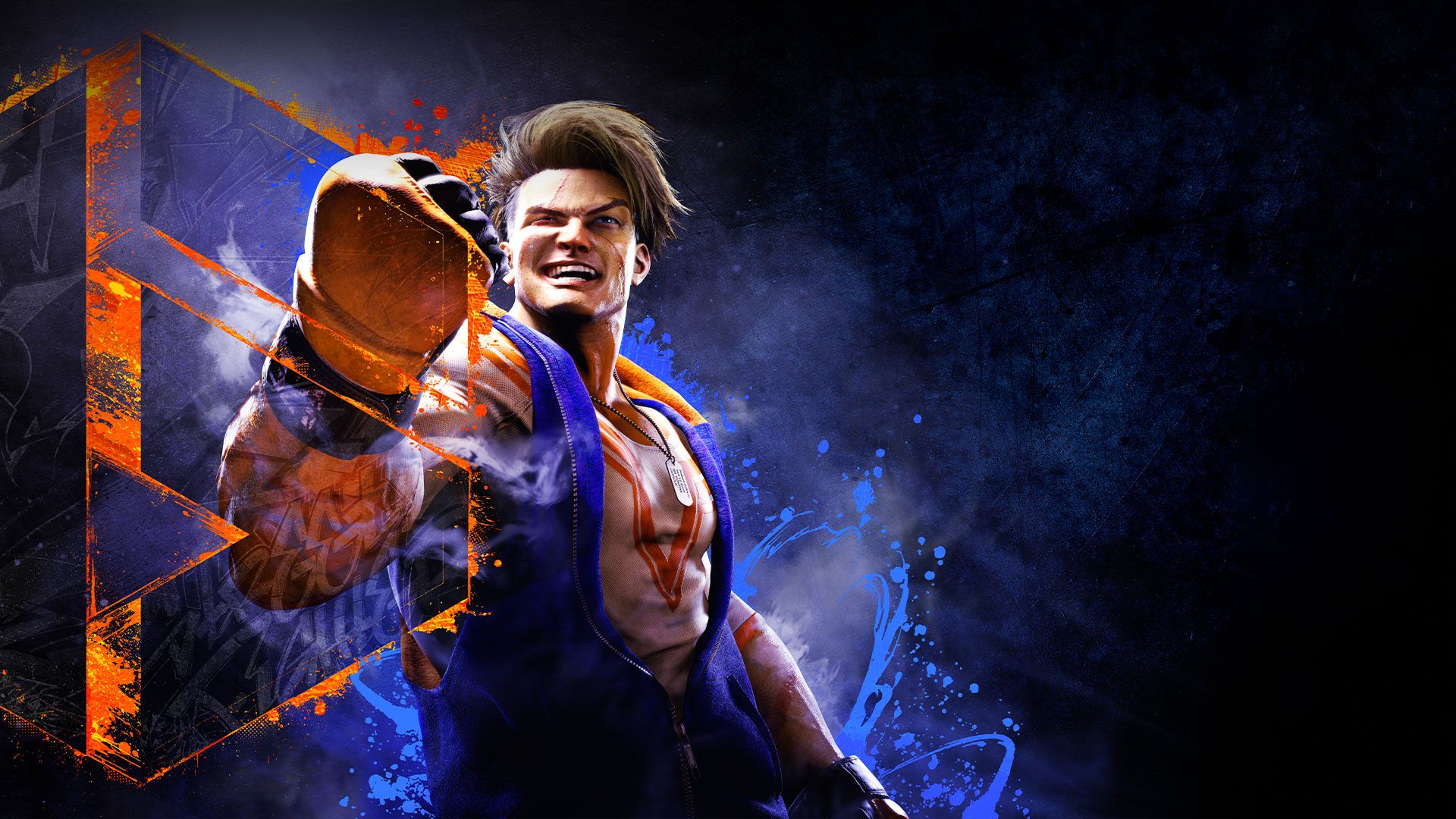 Key art for Street Fighter 6, showcasing Luke pumping his fist upward while flexing his muscles