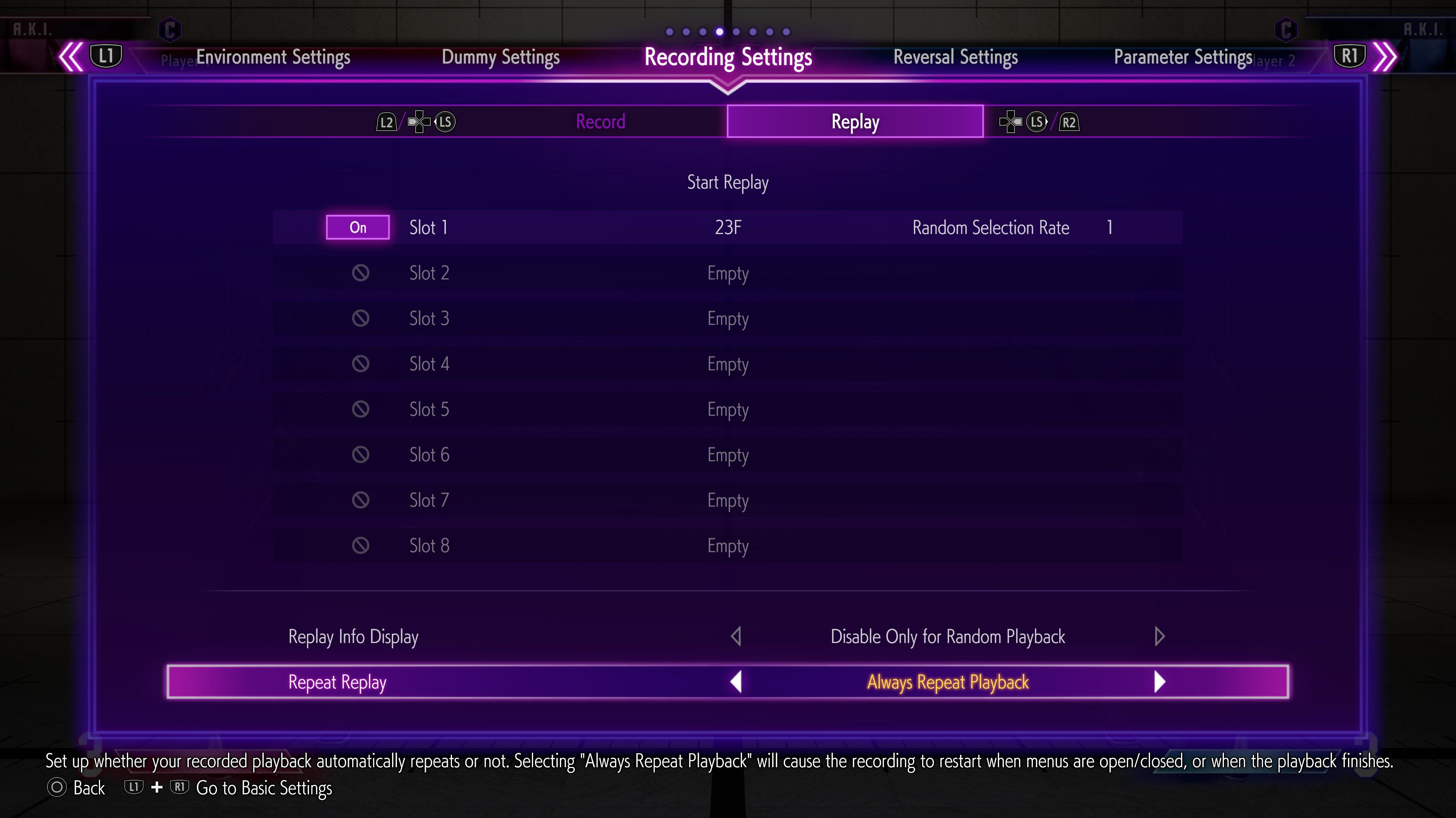 The new Always Repeat Playback option for the Repeat Replay setting in Street Fighter 6's Training Mode