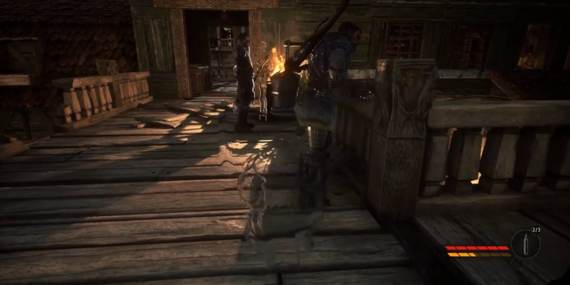 Styx Sneaking Past a Guard While Invisible in Shards of Darkness