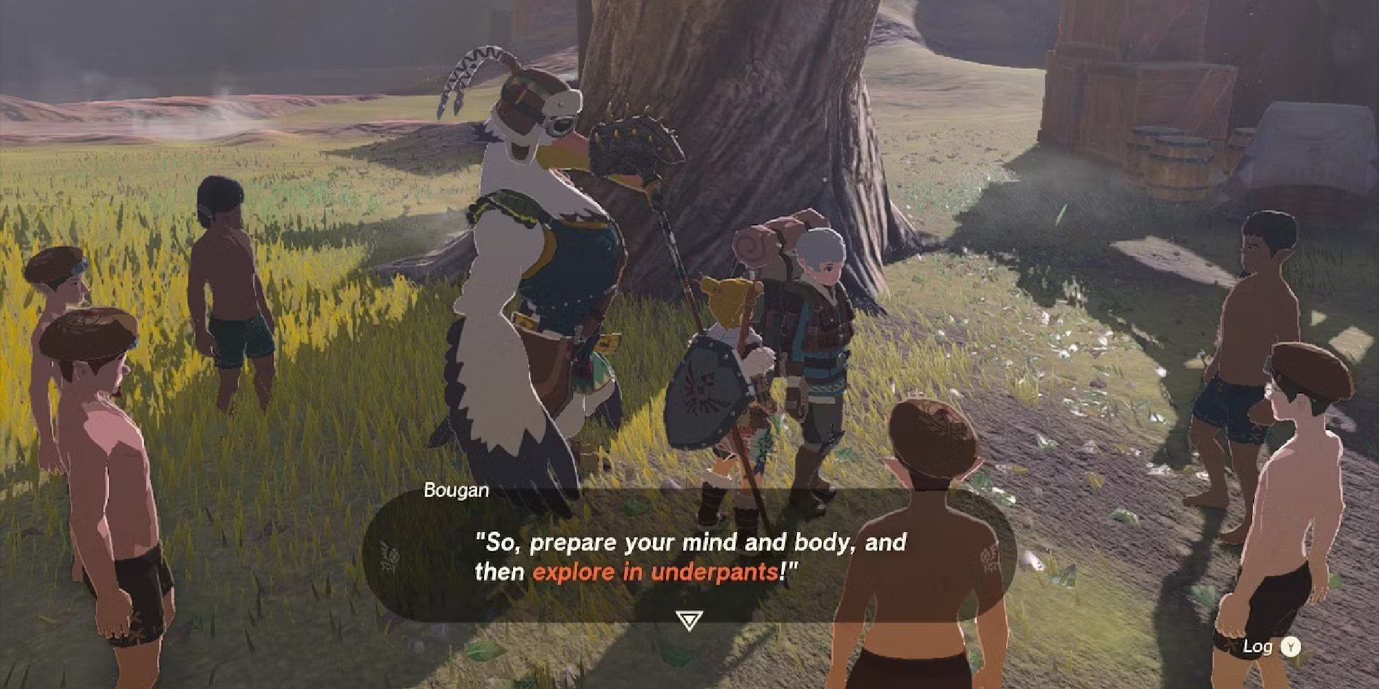 The zonai survey team explaining why they're wearing underwear