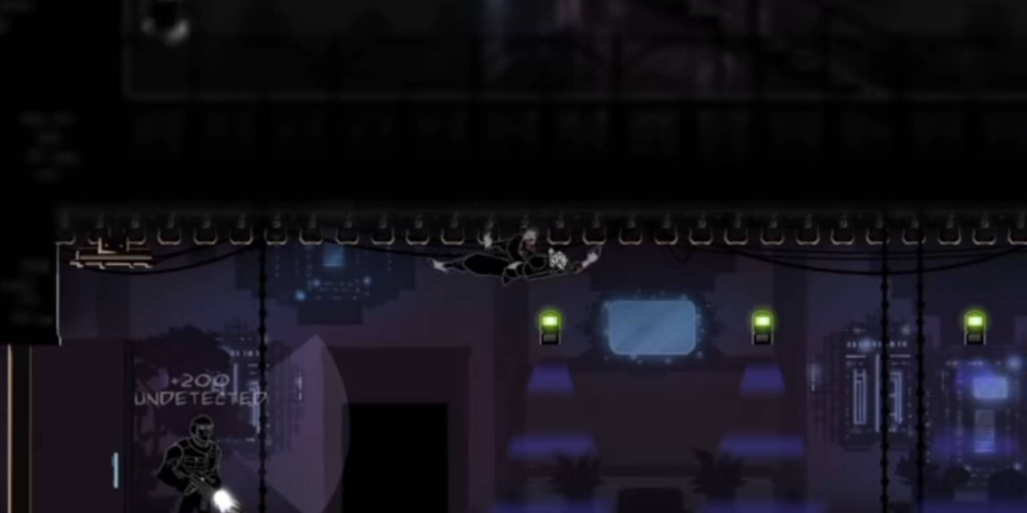 The Marked Ninja Crawling Along the Ceiling in Mark of the Ninja