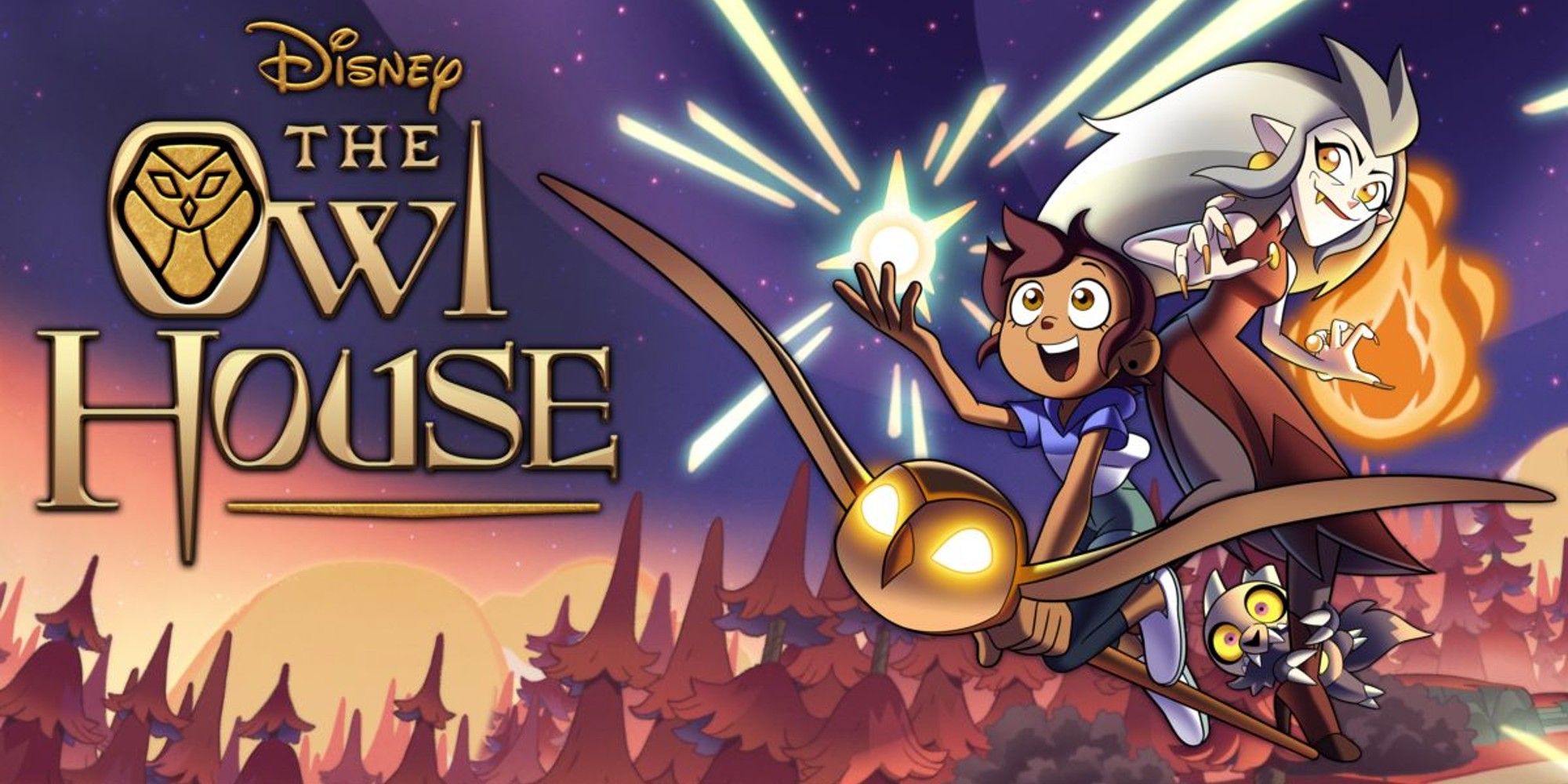 The Owl House title card with Luz, Eda and King flying