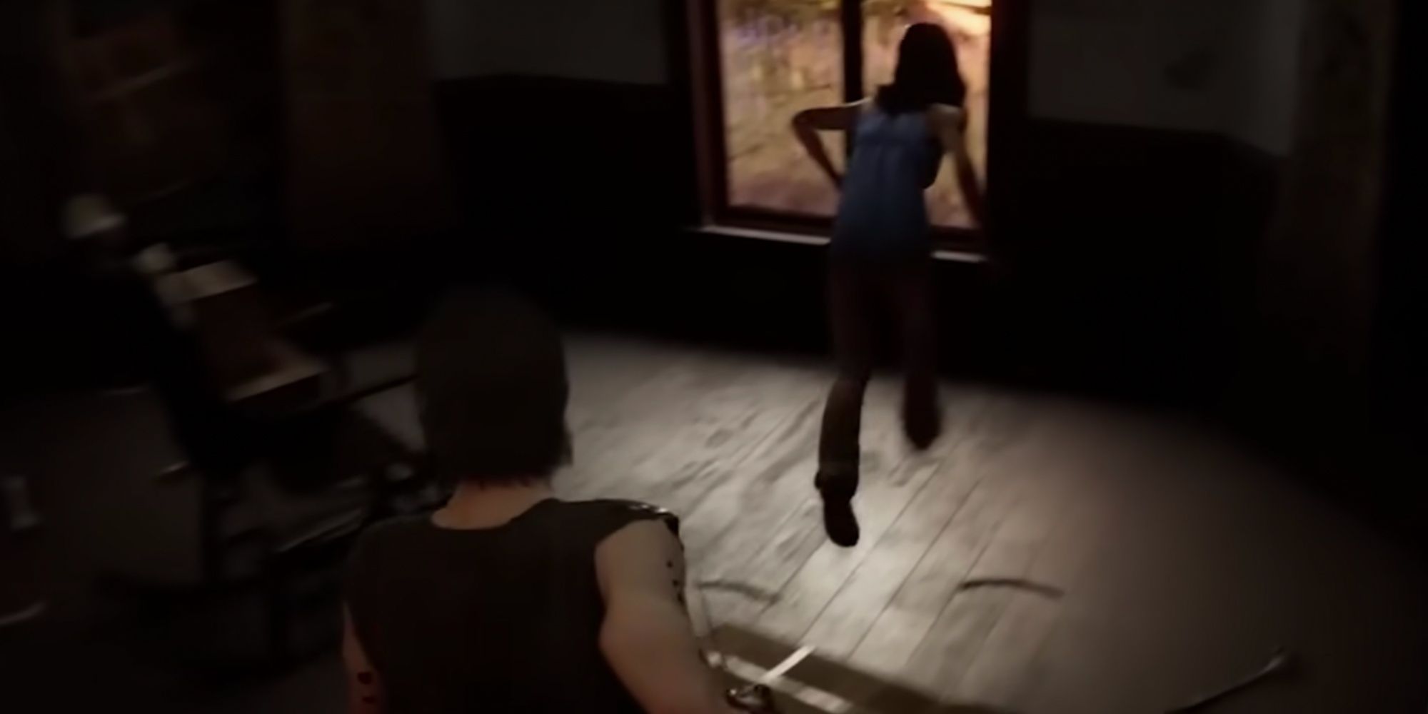 the texas chain saw massacre window ana runs away from johnny toward the window