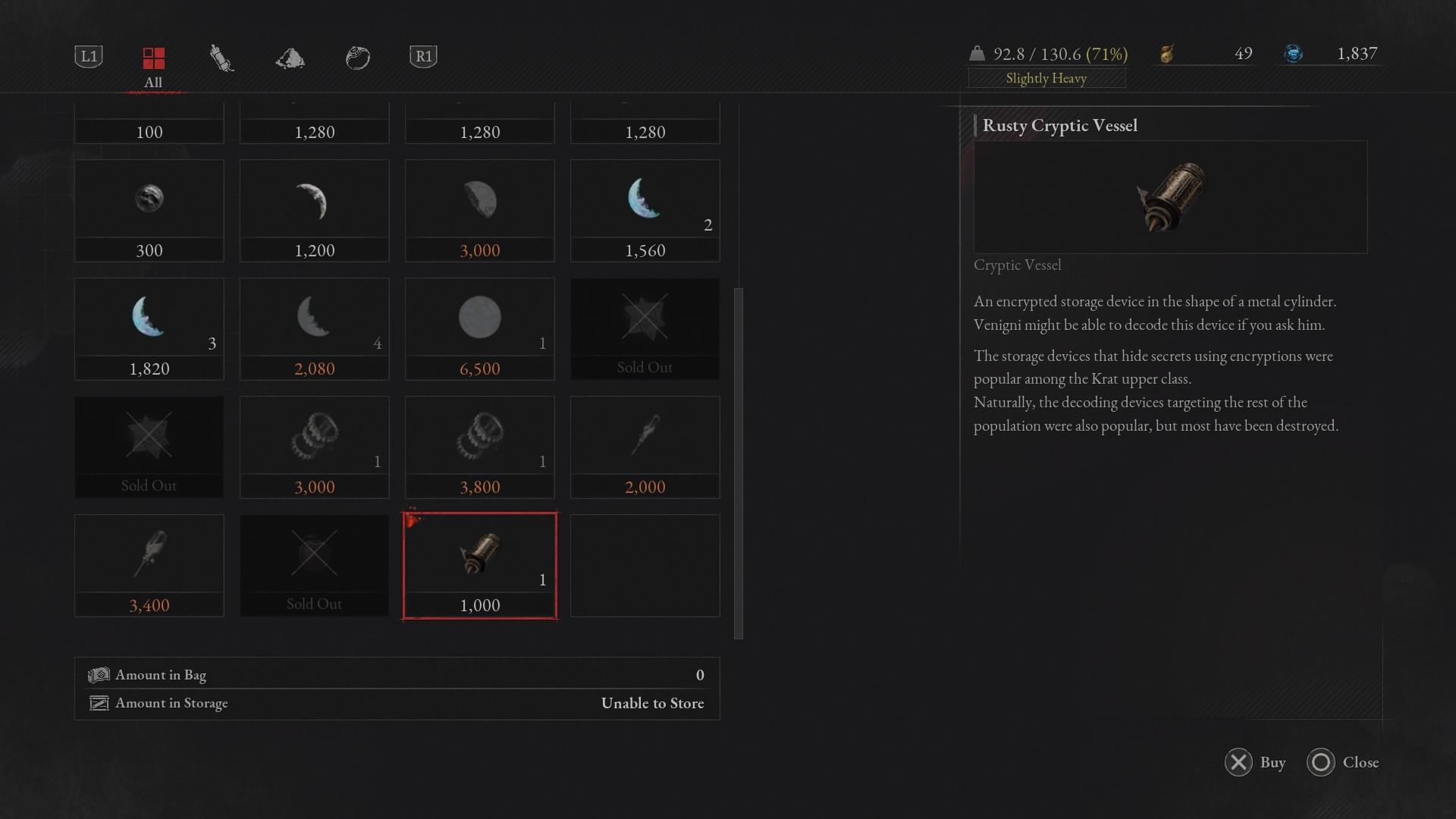 The The Rusty Cryptic Vessel for sale at Polendina for 1,000 Ergo Lies of P