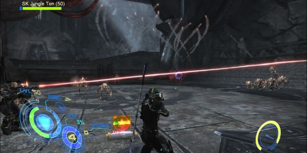 character shooting enemies in too human