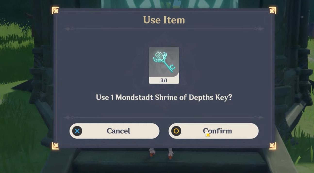 Screenshot of Mondstadt Shrine of Depth key being used