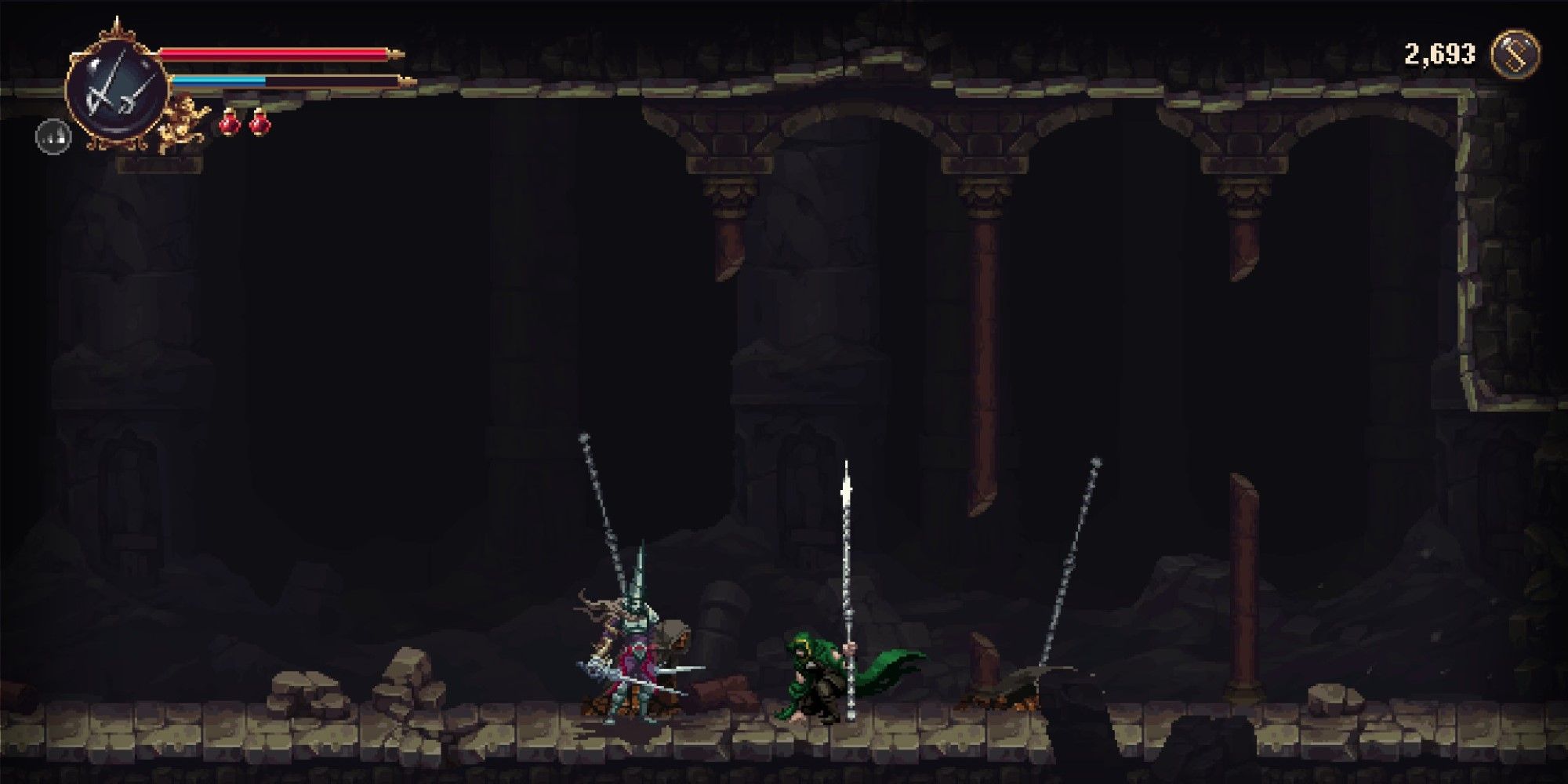 A screenshot showing Yerma from Blasphemous 2