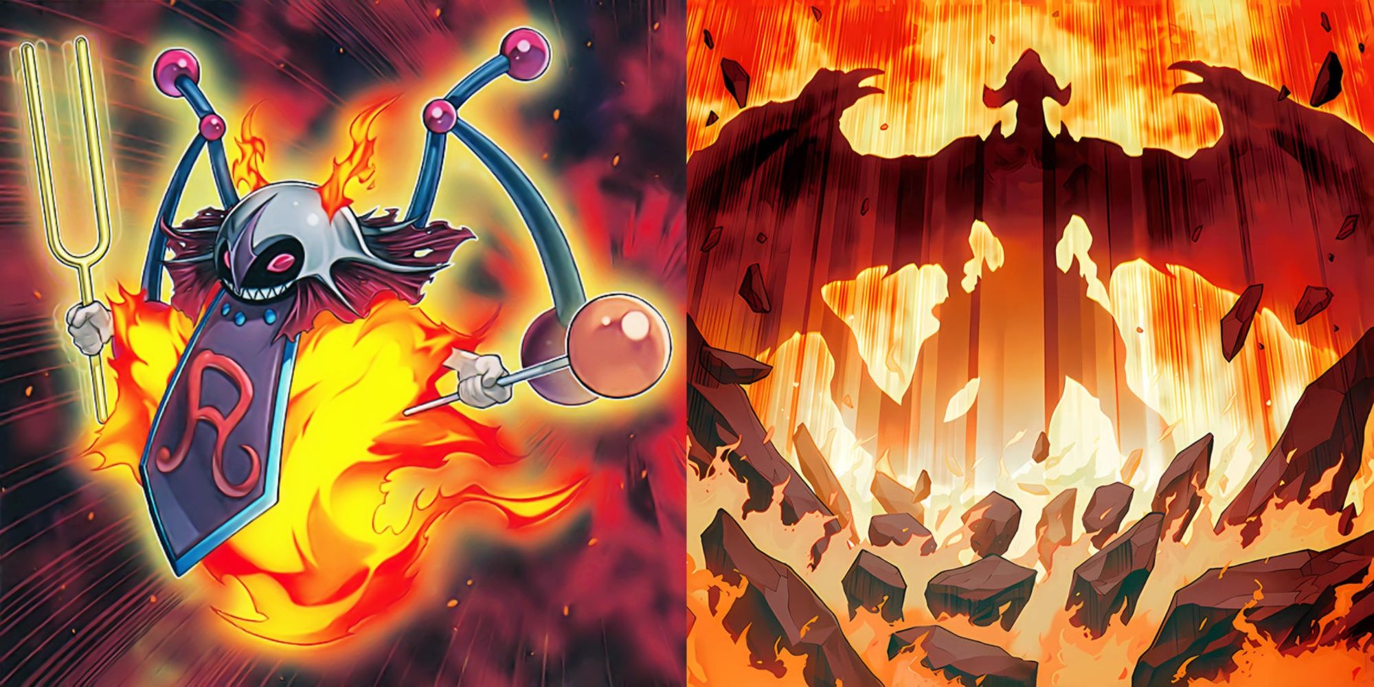 YGO Red Resonator and Crimson Gaia card arts