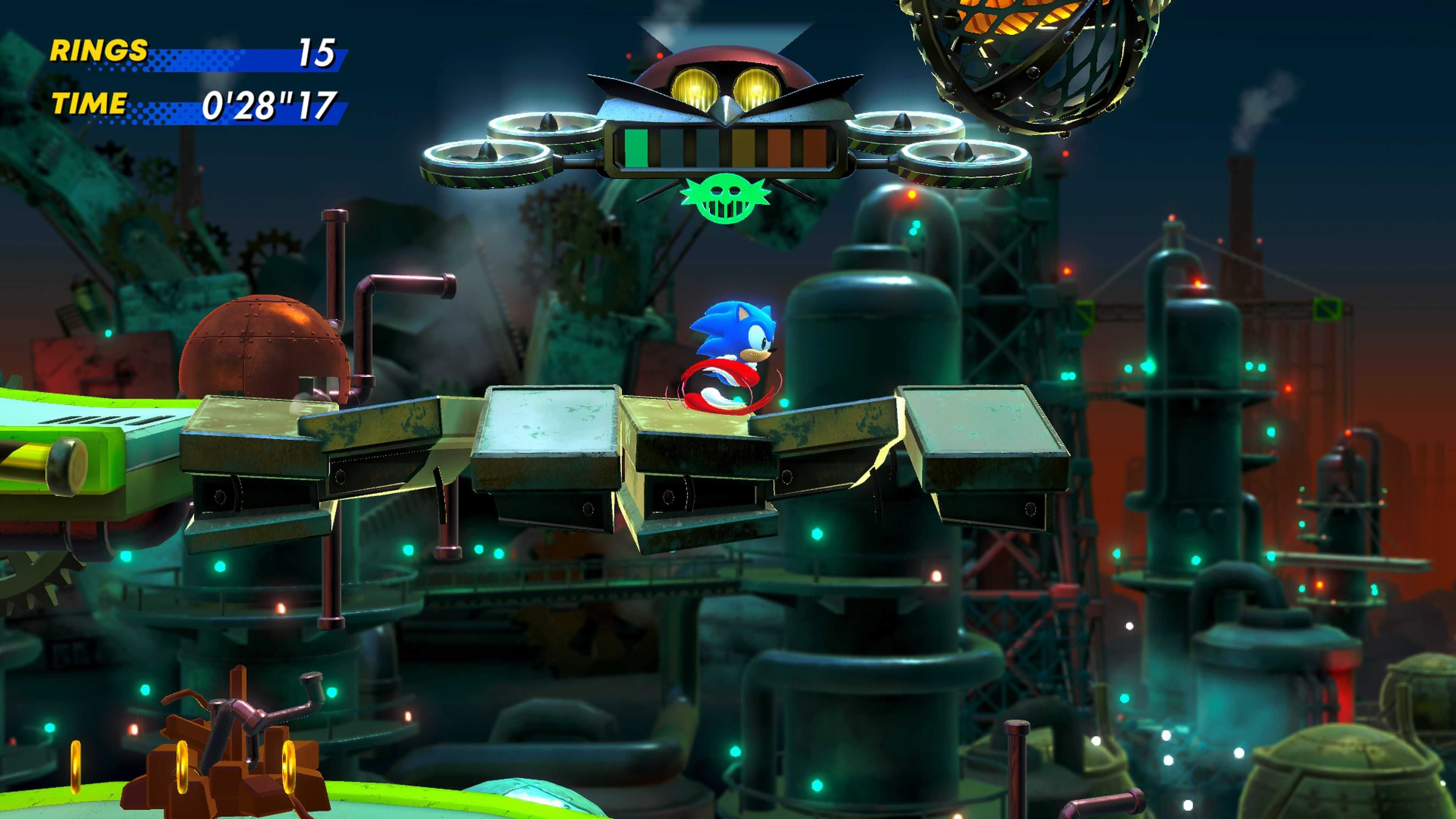 Sonic running through a 2D platforming level in Sonic Superstars
