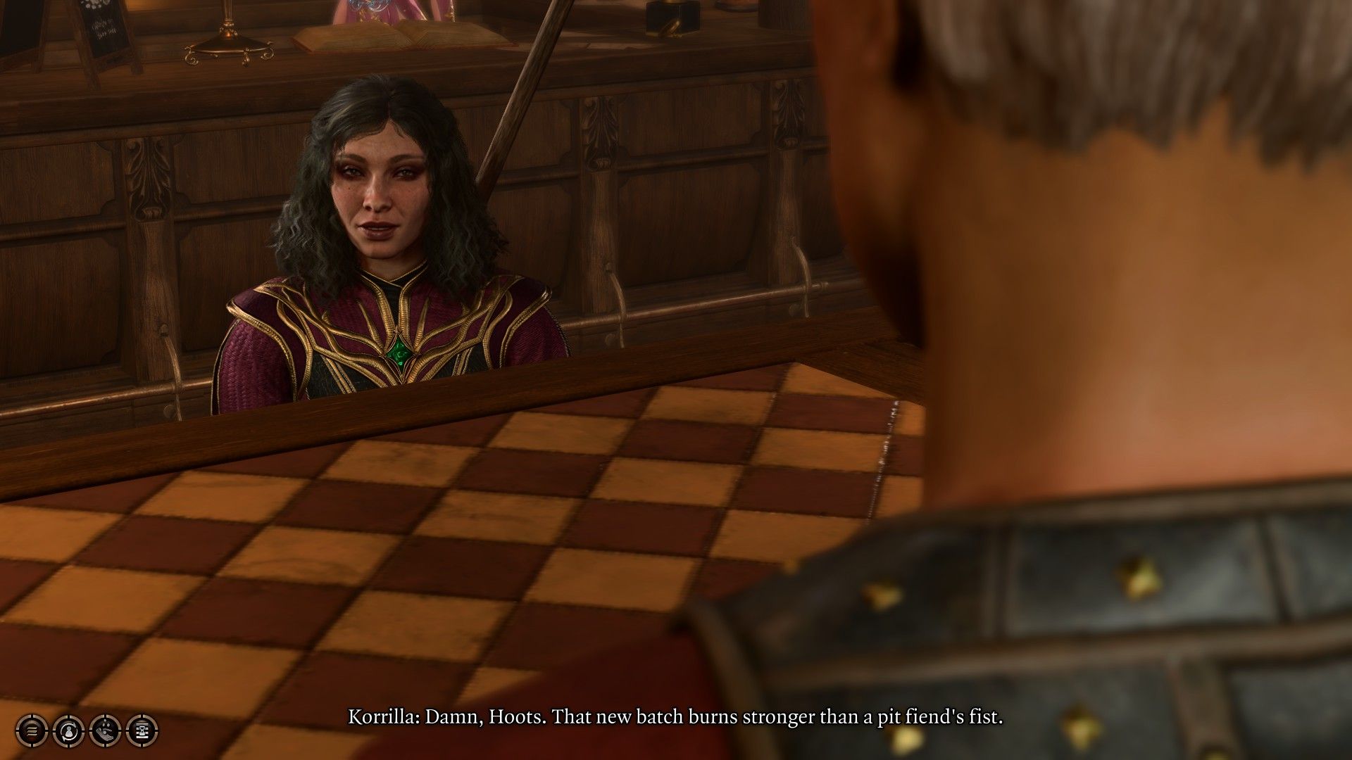 Baldur's Gate 3 Korrilla talking over a bar
