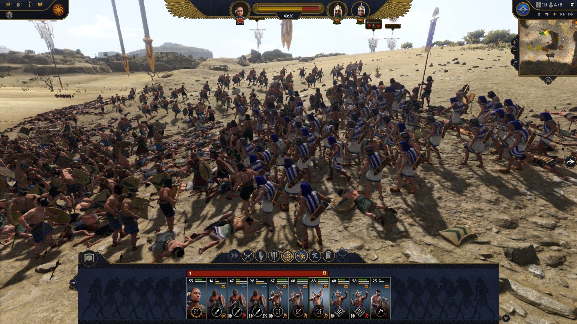Ramesses in an early-game battle in Total War: Pharaoh