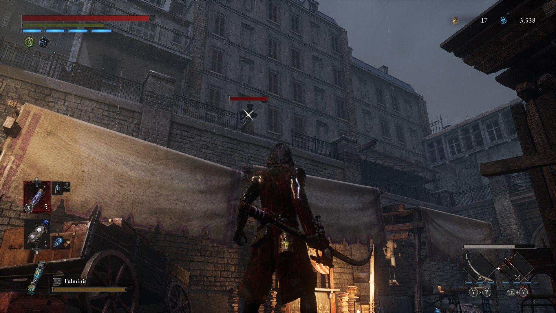 P Looks Up To puppet standing over markets in Charity Market in Lies of P