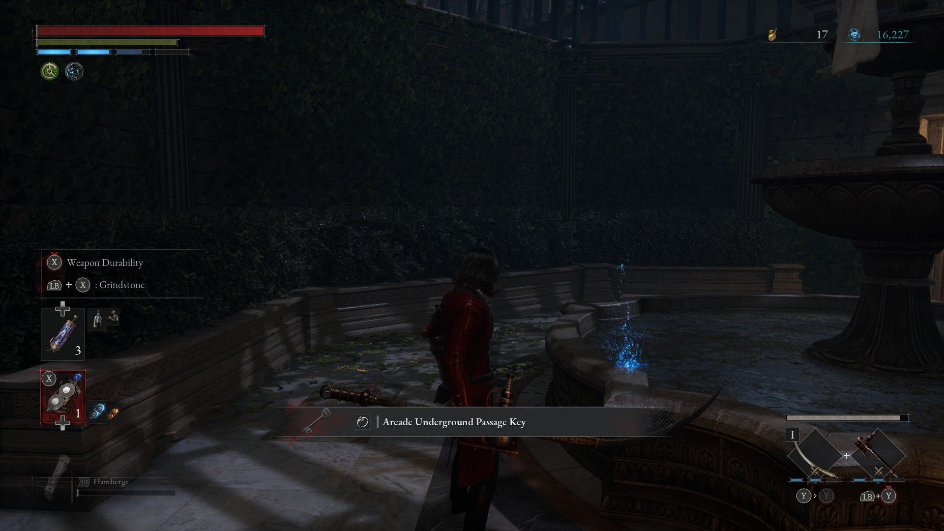 P picks up Arcade Underground Passage Key on Clemence fountain in Lies of P