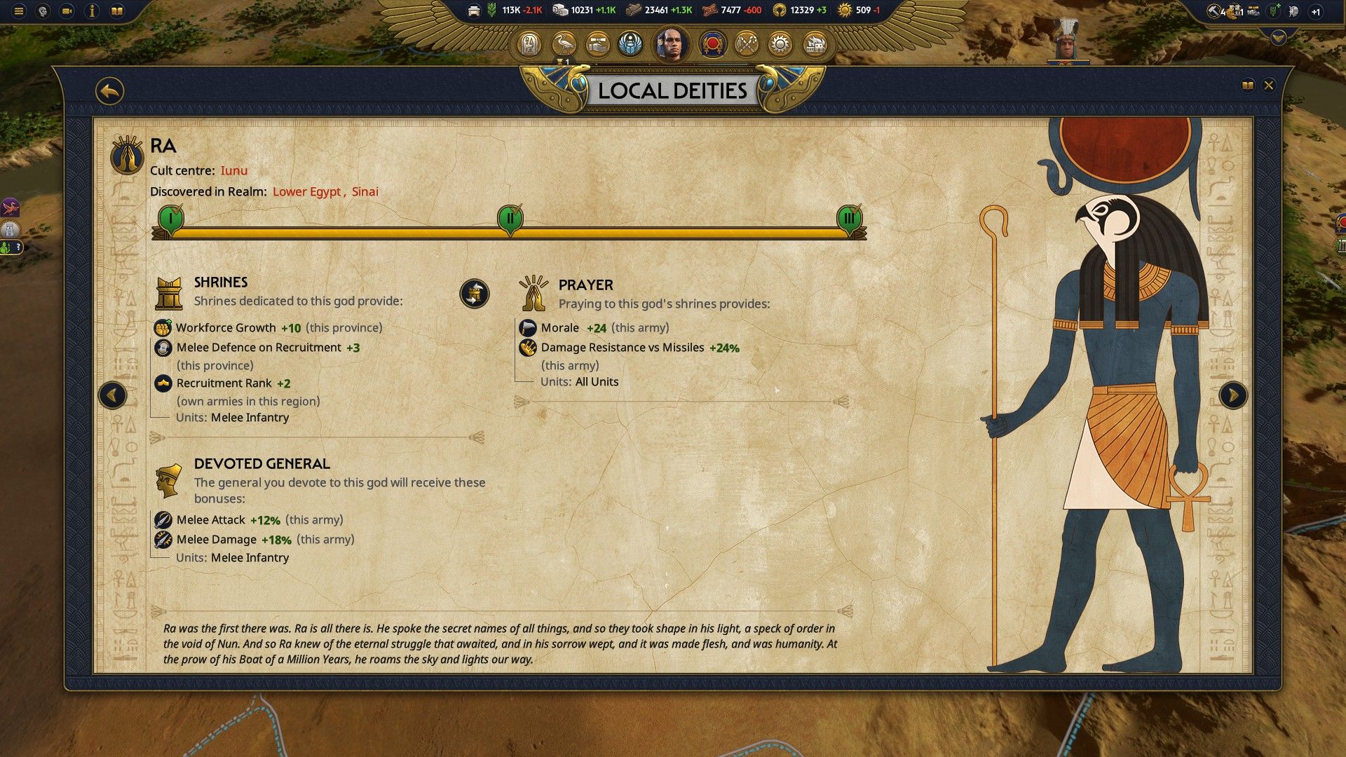 Ra with maximum Favor in Total War: Pharaoh