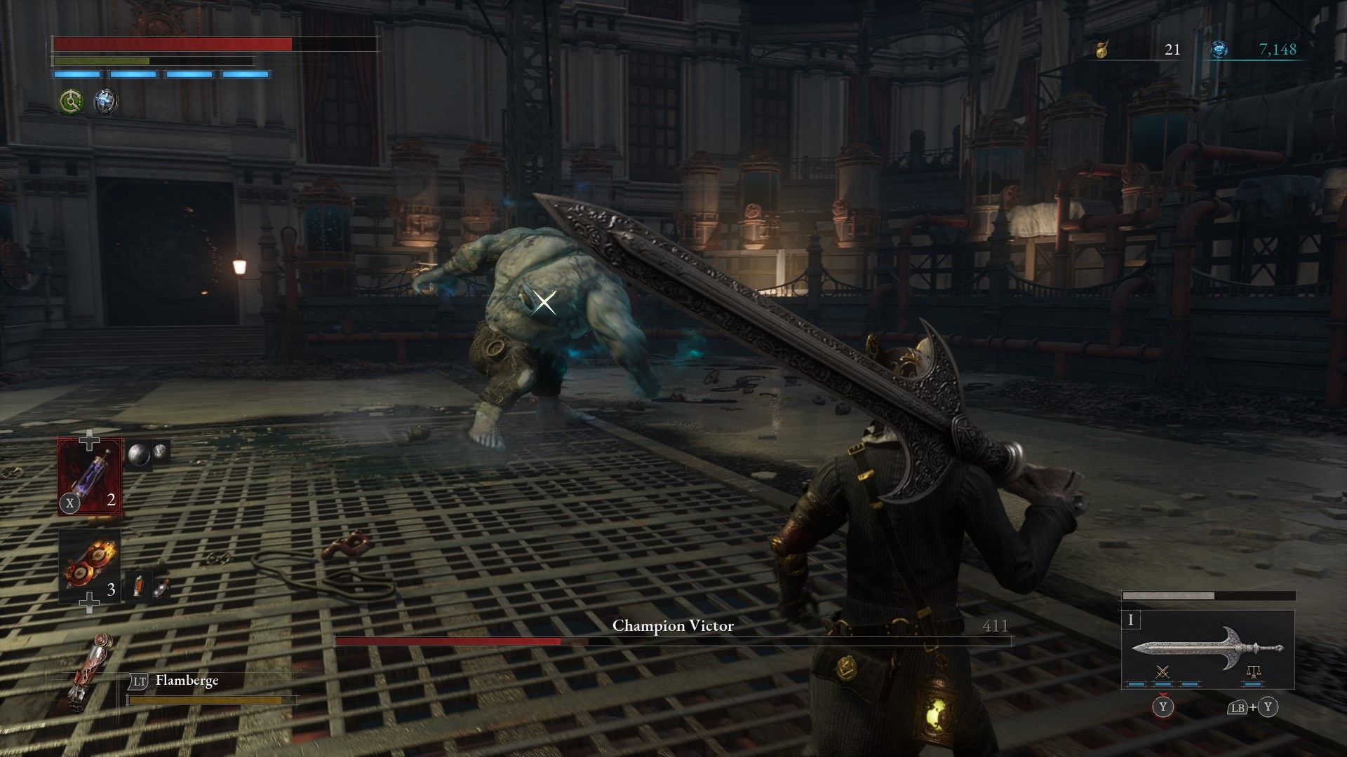 Victor finishes his new Champion's Fury Phase Two move with a right swing in Lies of P