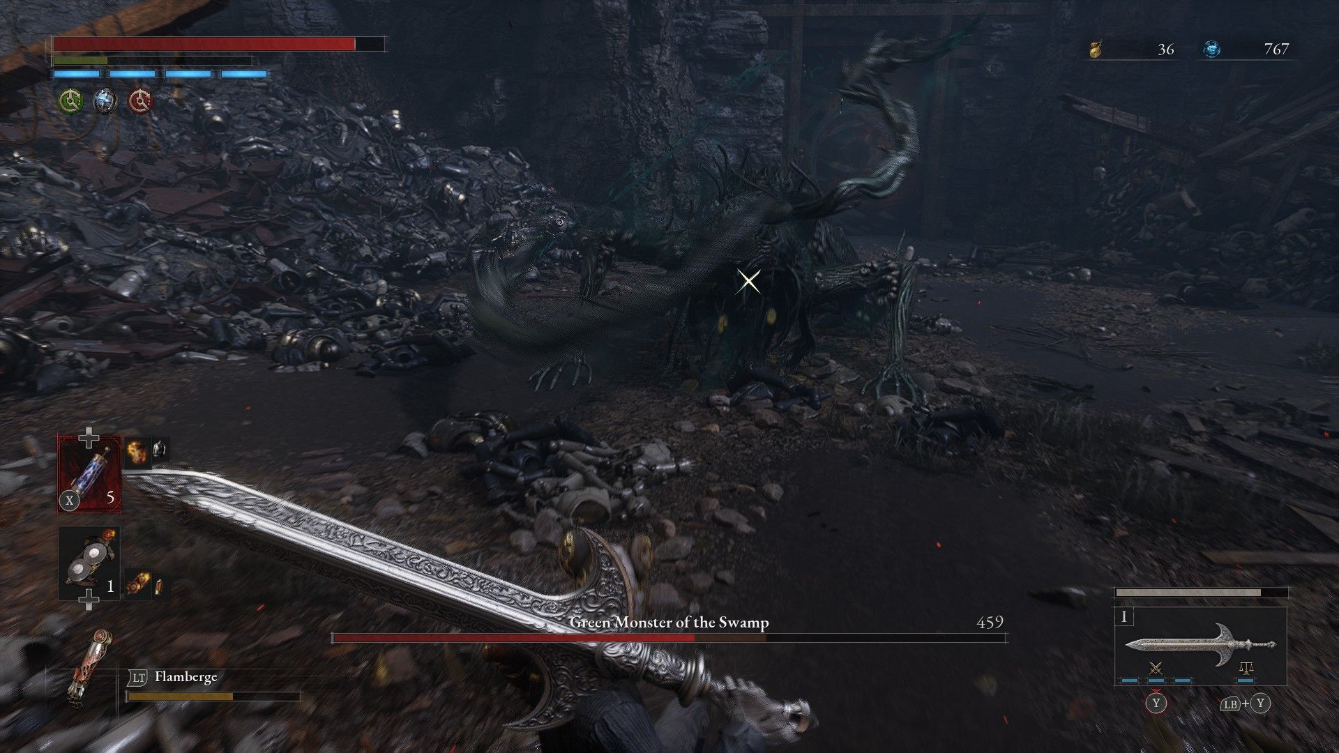 Green Monster uses Retreating Tentacle Whips on P who dodges in Lies of P