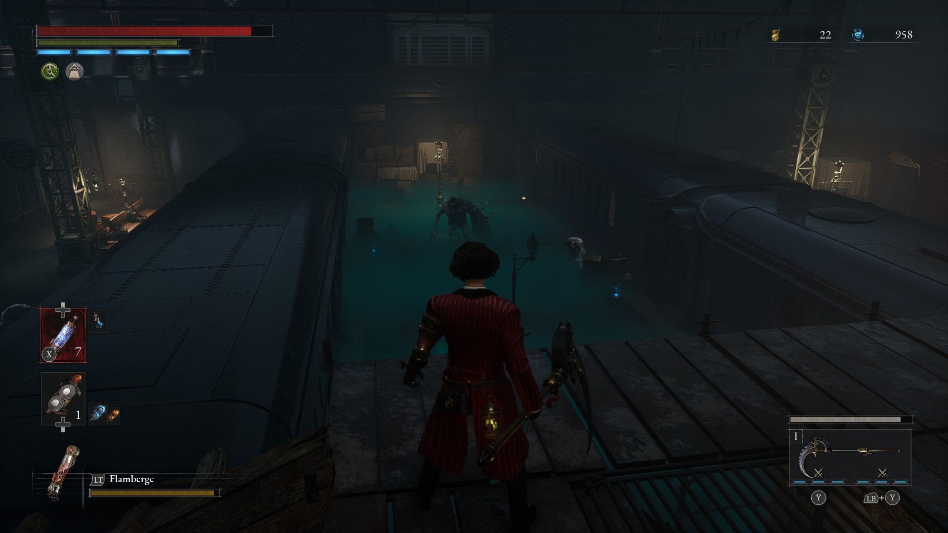 P looks down at station overcome with Decay mist and carcasses in Lies of P