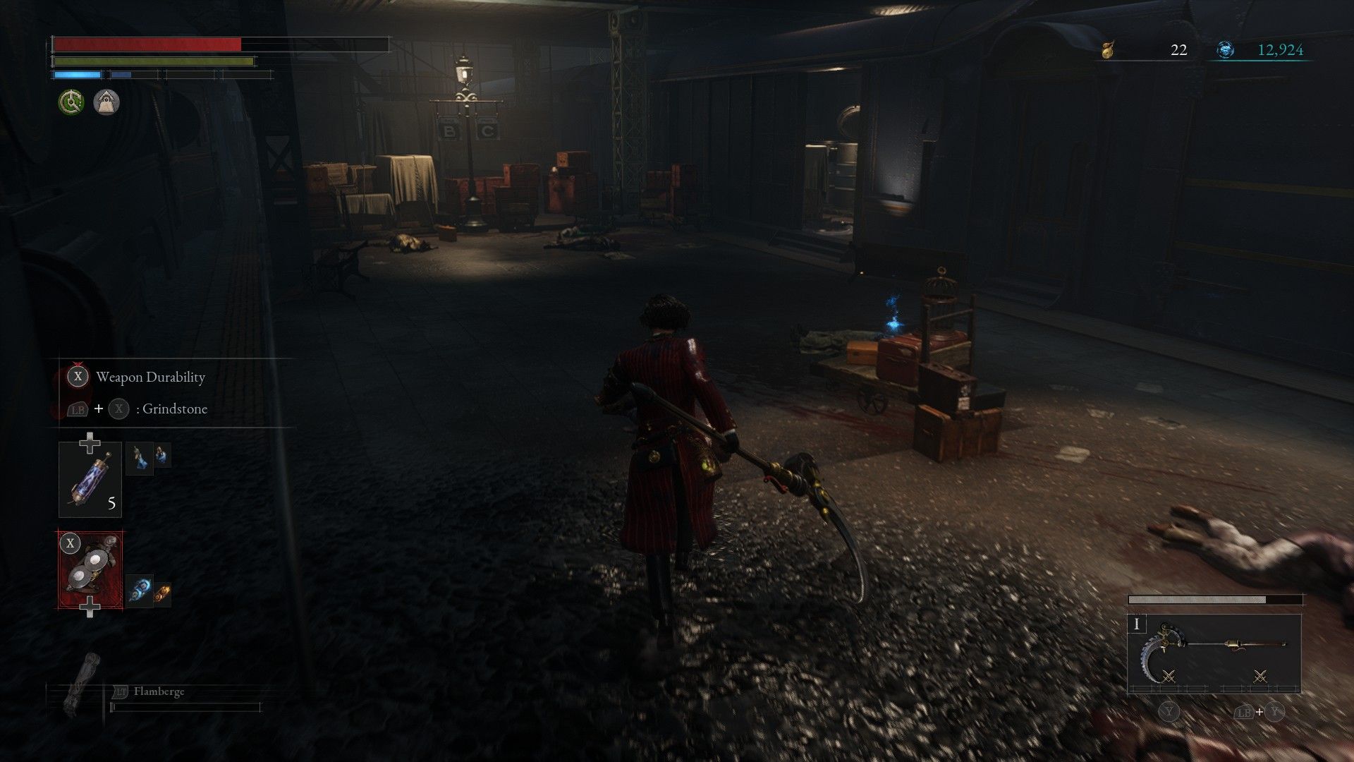 P runs toward entrance to the train where the game began in Lies of P