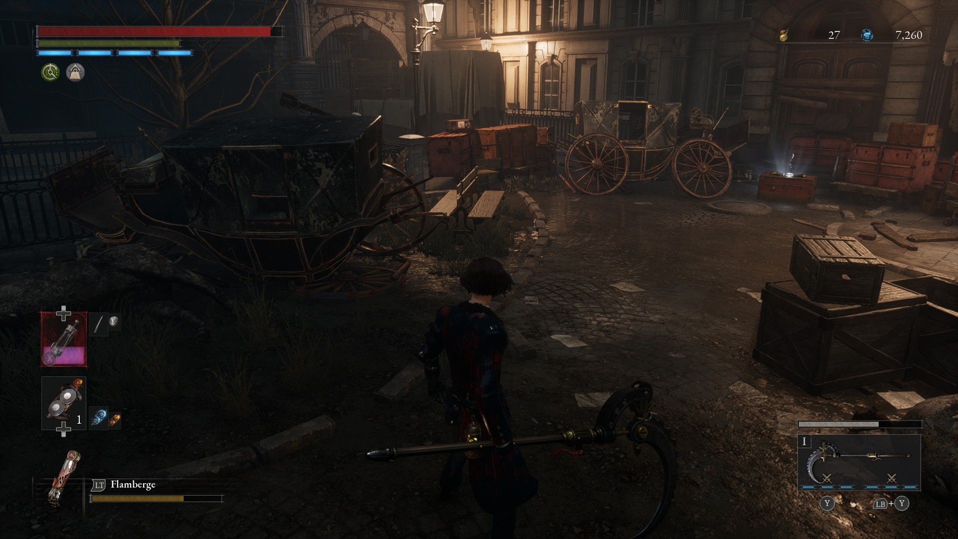 P finds chest with the Coil Mjolnir but does not spy corrupted puppet hiding behind carriage to left in Lies of P