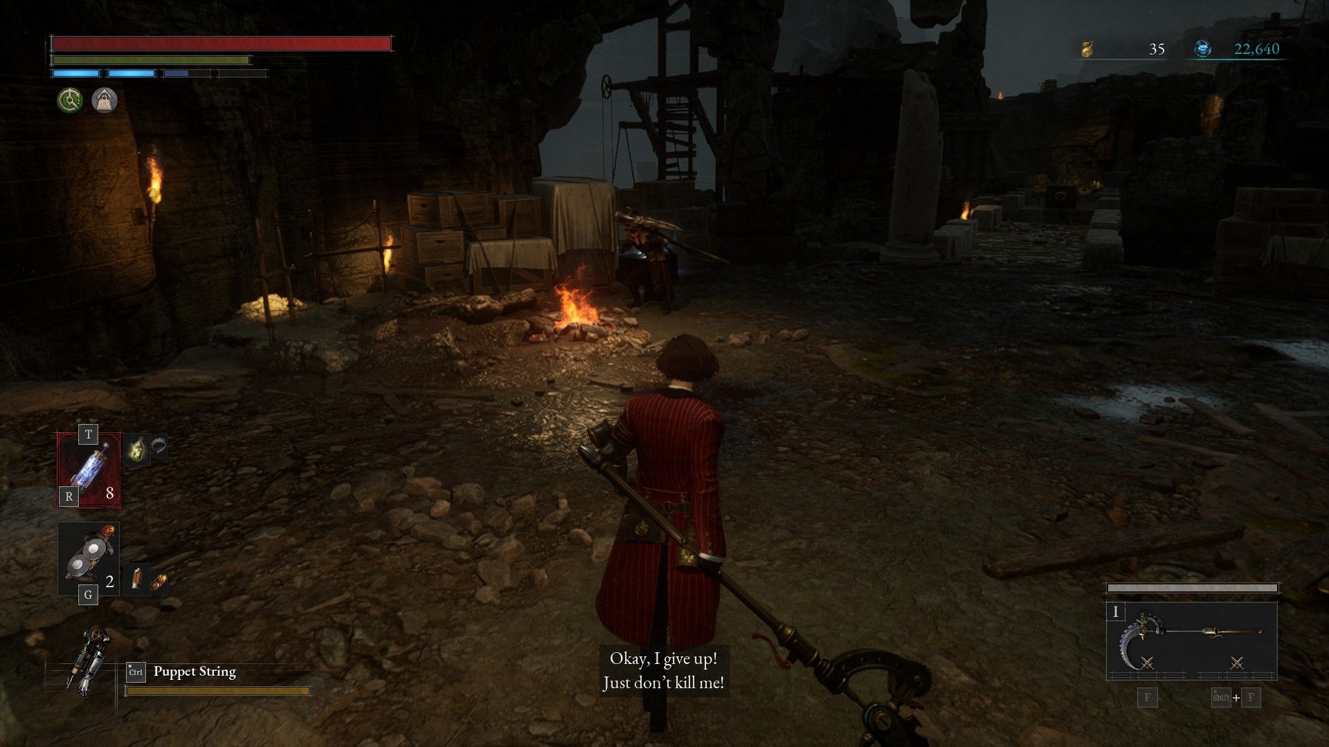 P finds Alidoro at the end of the Relic of Trismegistus near campfire Lies of P