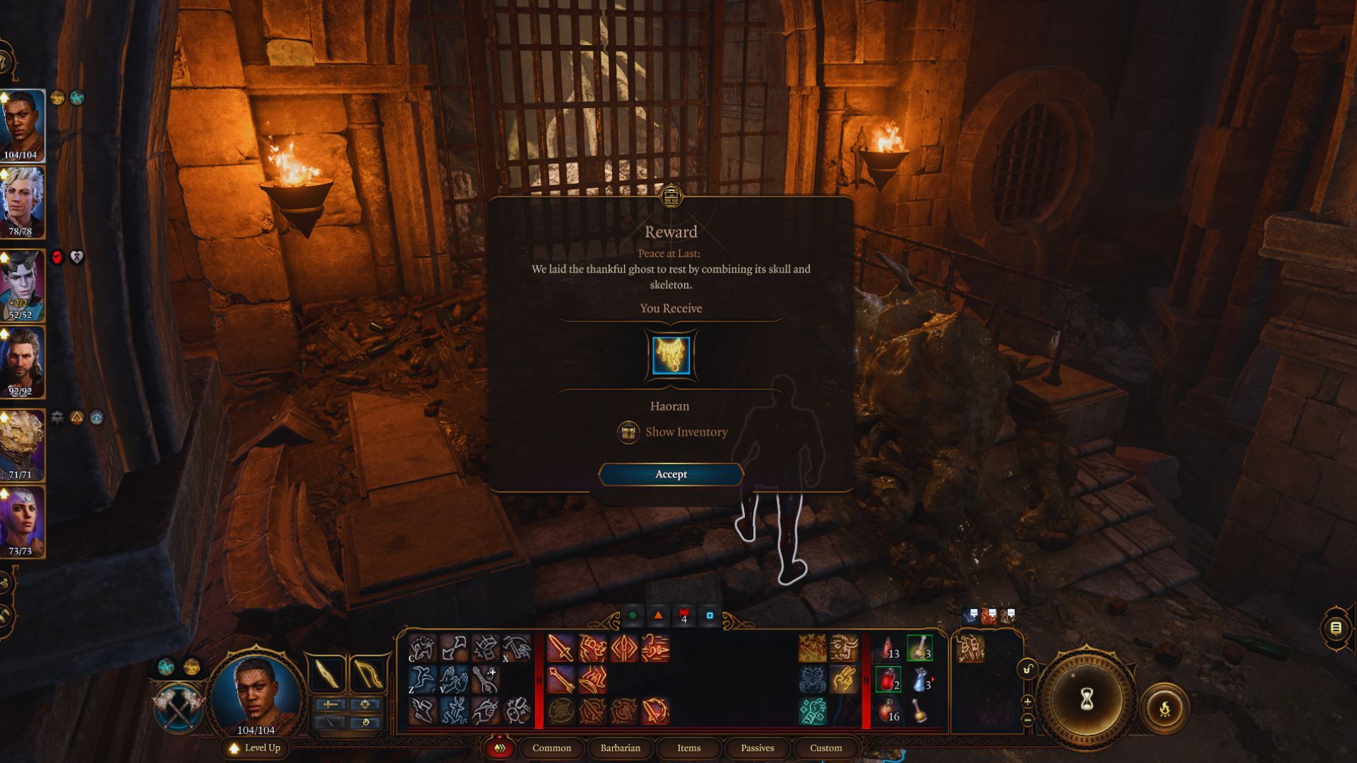 Baldur's Gate 3 - Receiving the Magical Amulet after putting Sarin to rest