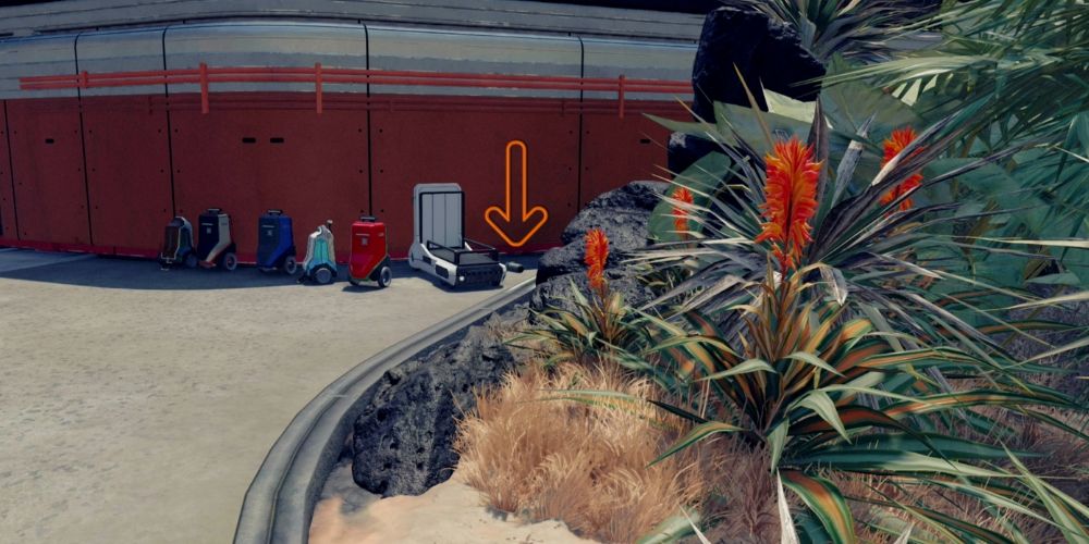 screenshot in Starfield outside of spaceport where the lost thermos is