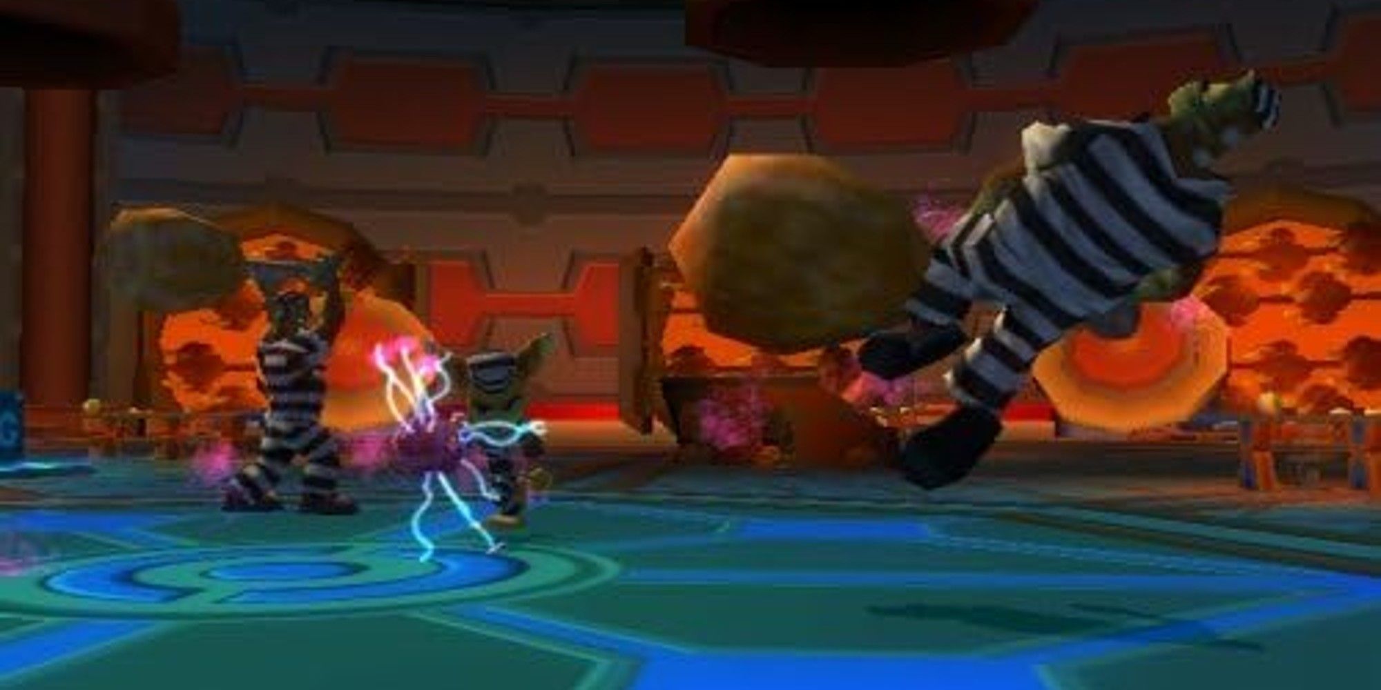 Ratchet battling other prisoners.