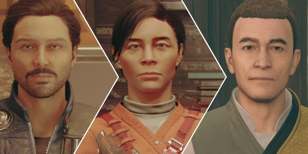 screenshots of Duncan, Reisha, and Elias in Starfield