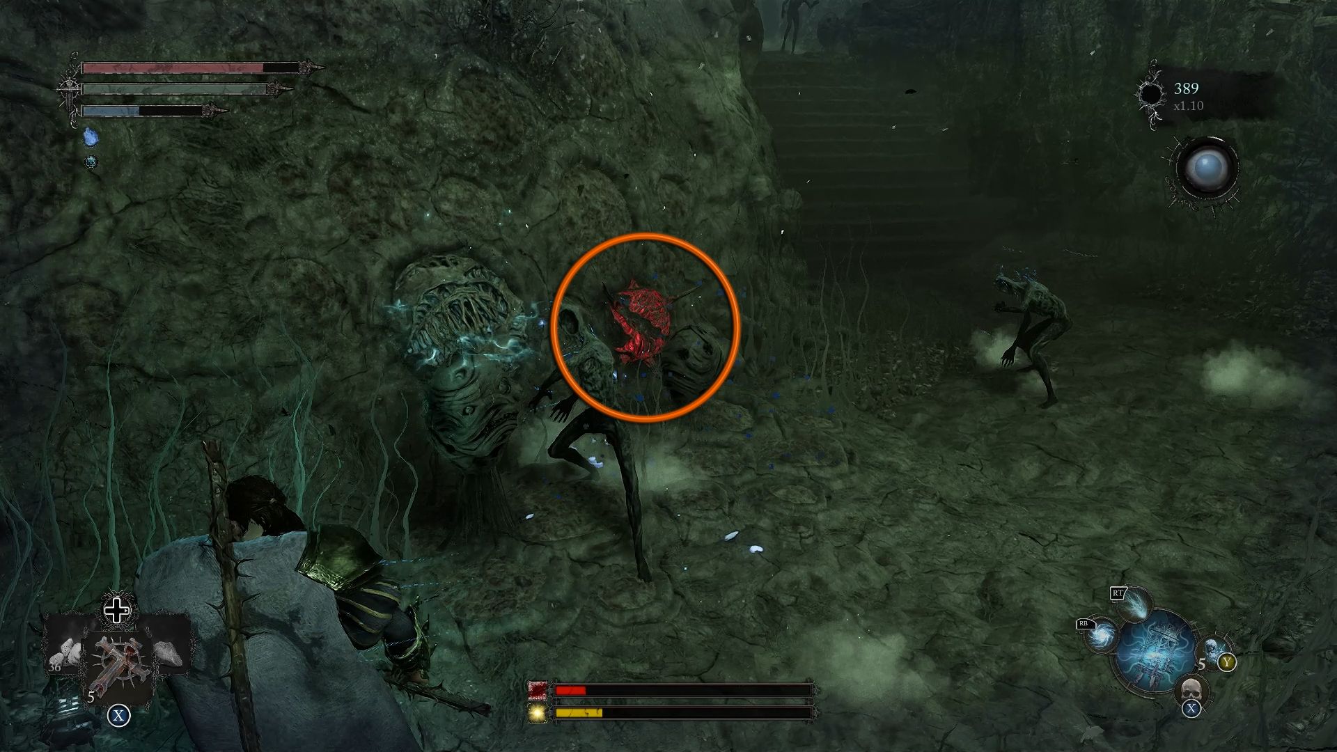 A circle showing a red blister lords of the fallen