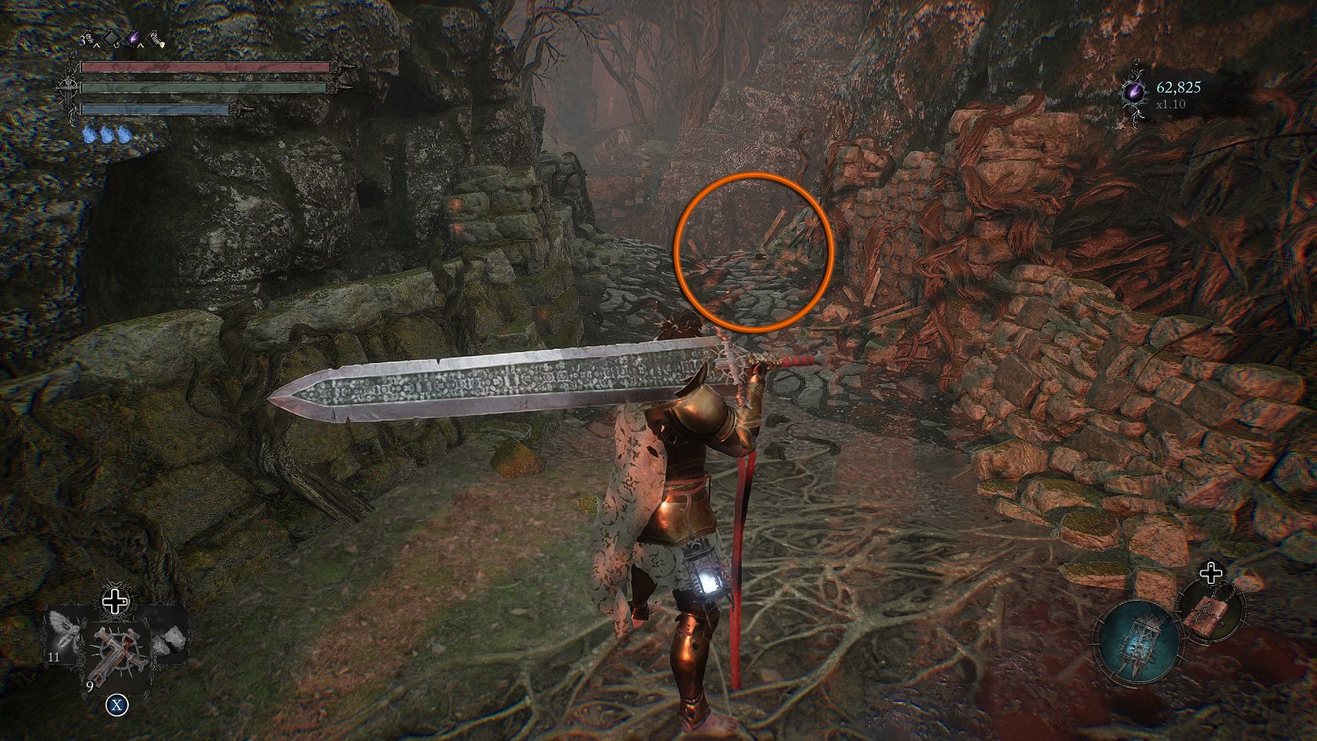 A circle showing the location of the Flayed Skin Lords of the Fallen