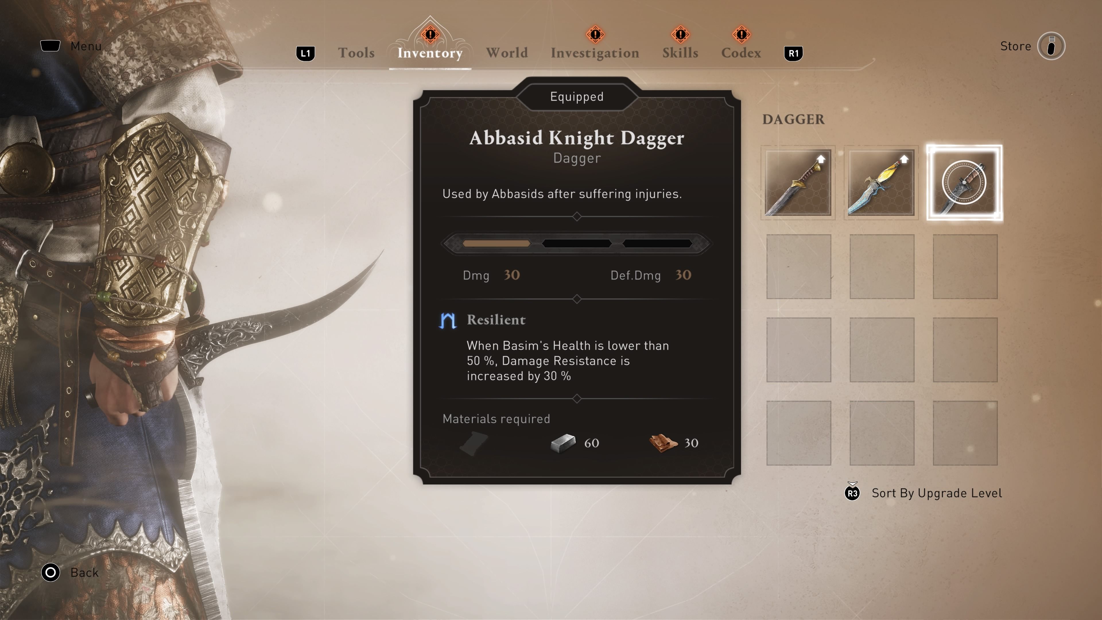 Abbasid Knight Dagger selection screen in Assassin's Creed Mirage
