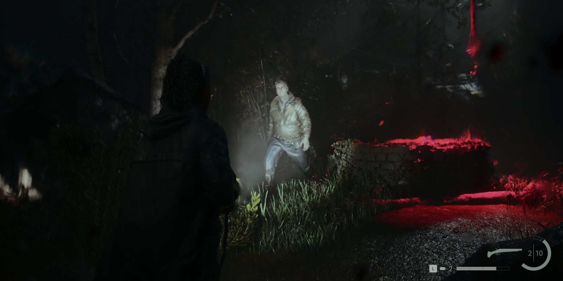 Saga Anderson faces off against the Taken Deputy Mulligan in an Alan Wake 2 boss fight