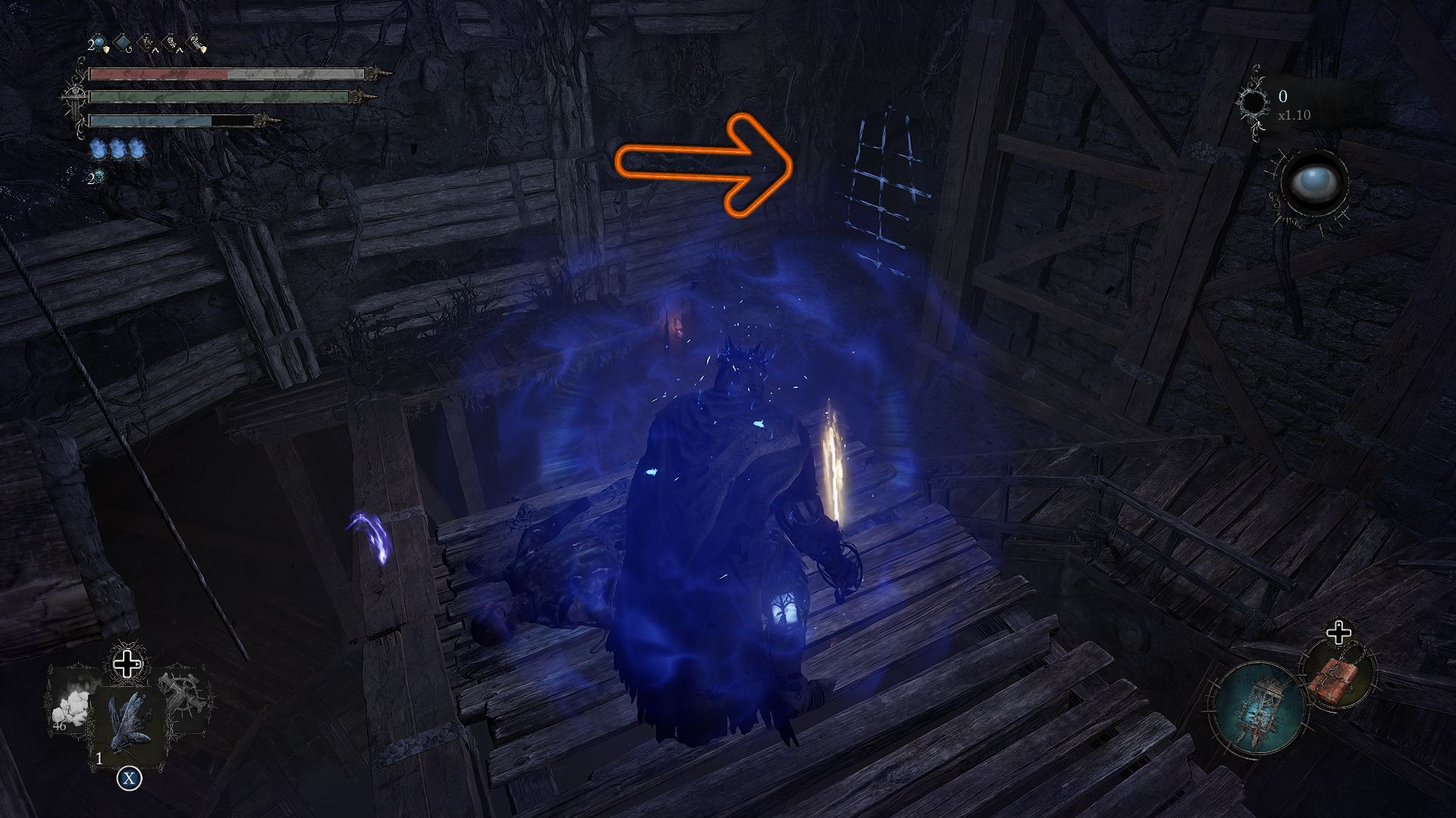 An arrow showing the location of the Umbral Tome Lords of the Fallen