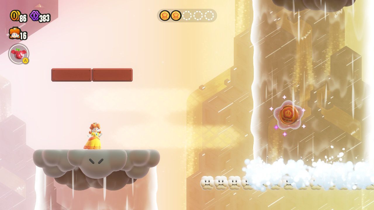 The fourth flower token inside rainwater on another cloud platform.