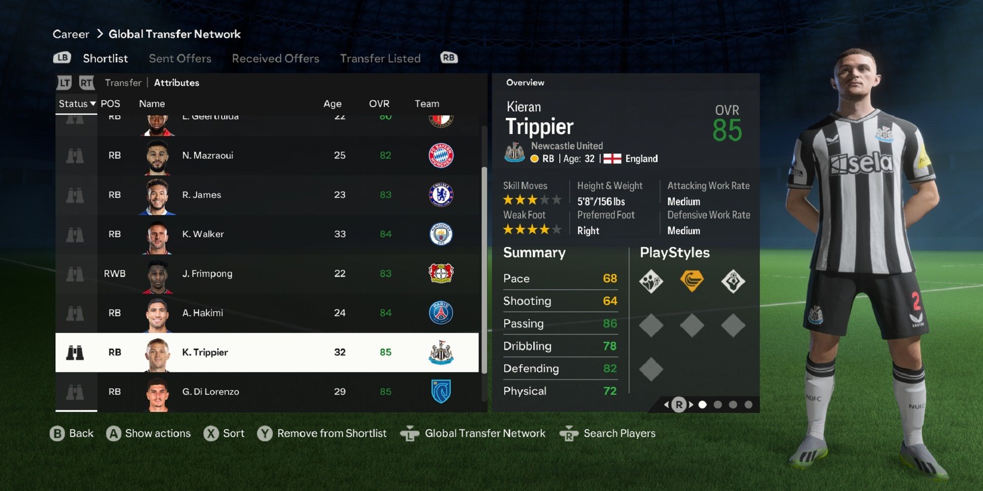 An image of Kieran Trippier in EA Sports FC 24