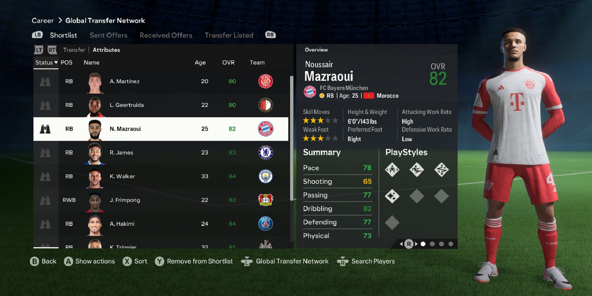 An image of Noussair Mazraoui in EA Sports FC 24