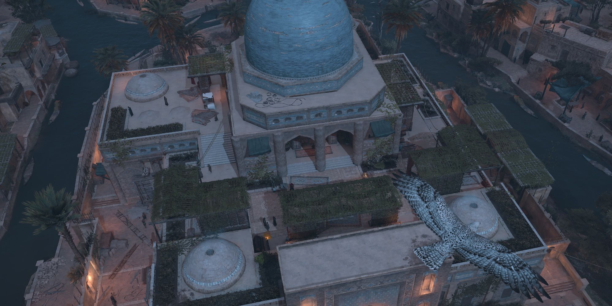 Assassin's Creed Mirage, The Mirror Heist, Enkidu flying above the bathhouse