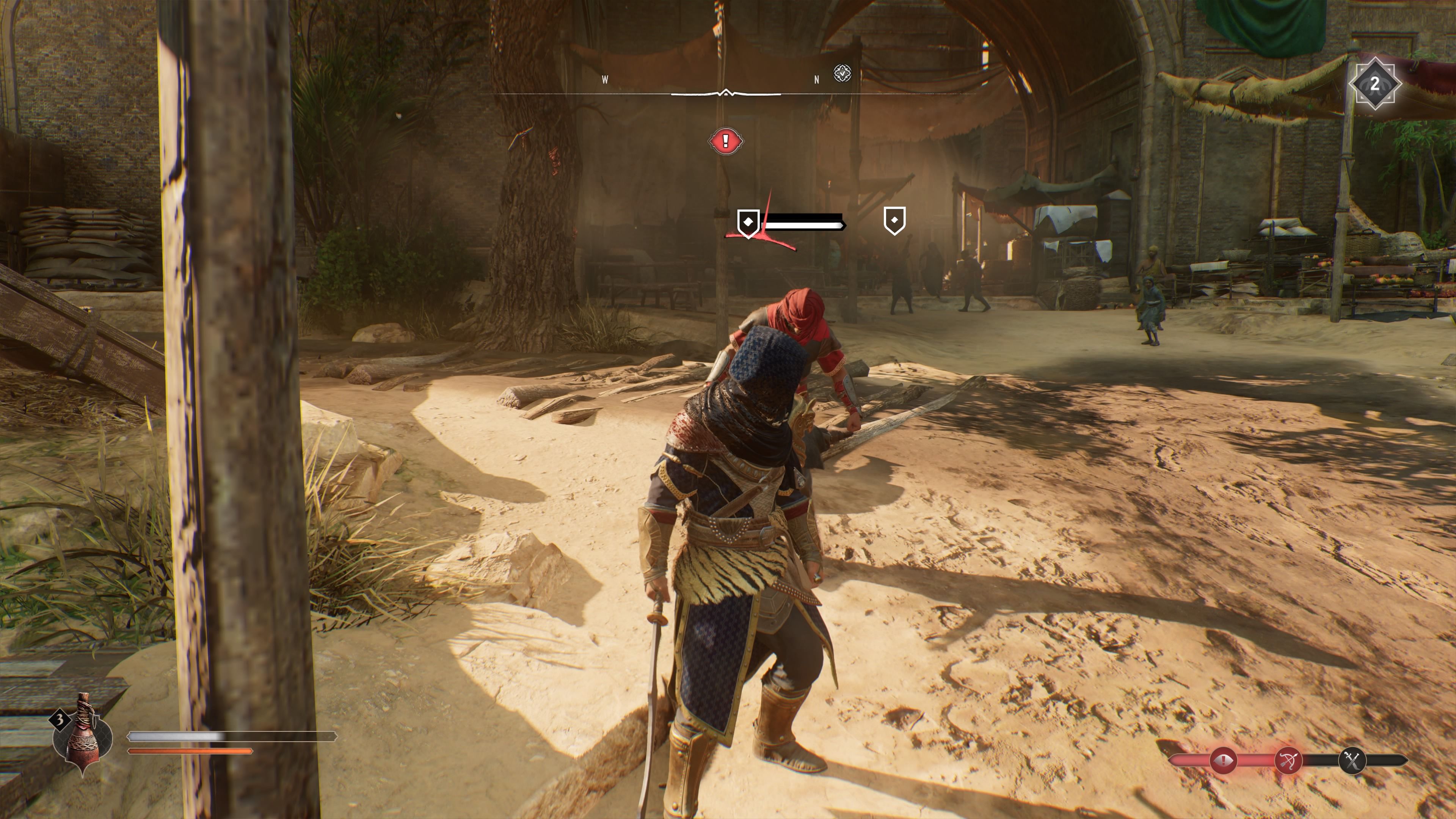 Basim is attacking guards at level 2 Notoriety in Assassin's Creed Mirage