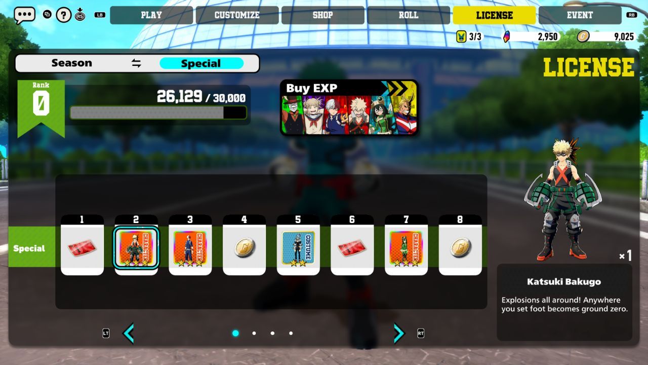 Bakugo among other rewards in the Special License.