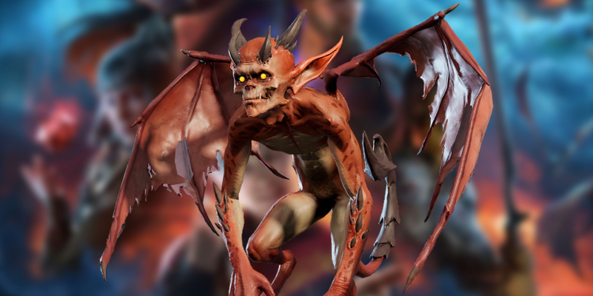 An imp from Baldur's Gate 3. It's a small, red, flying monster. It has horns and hands. 